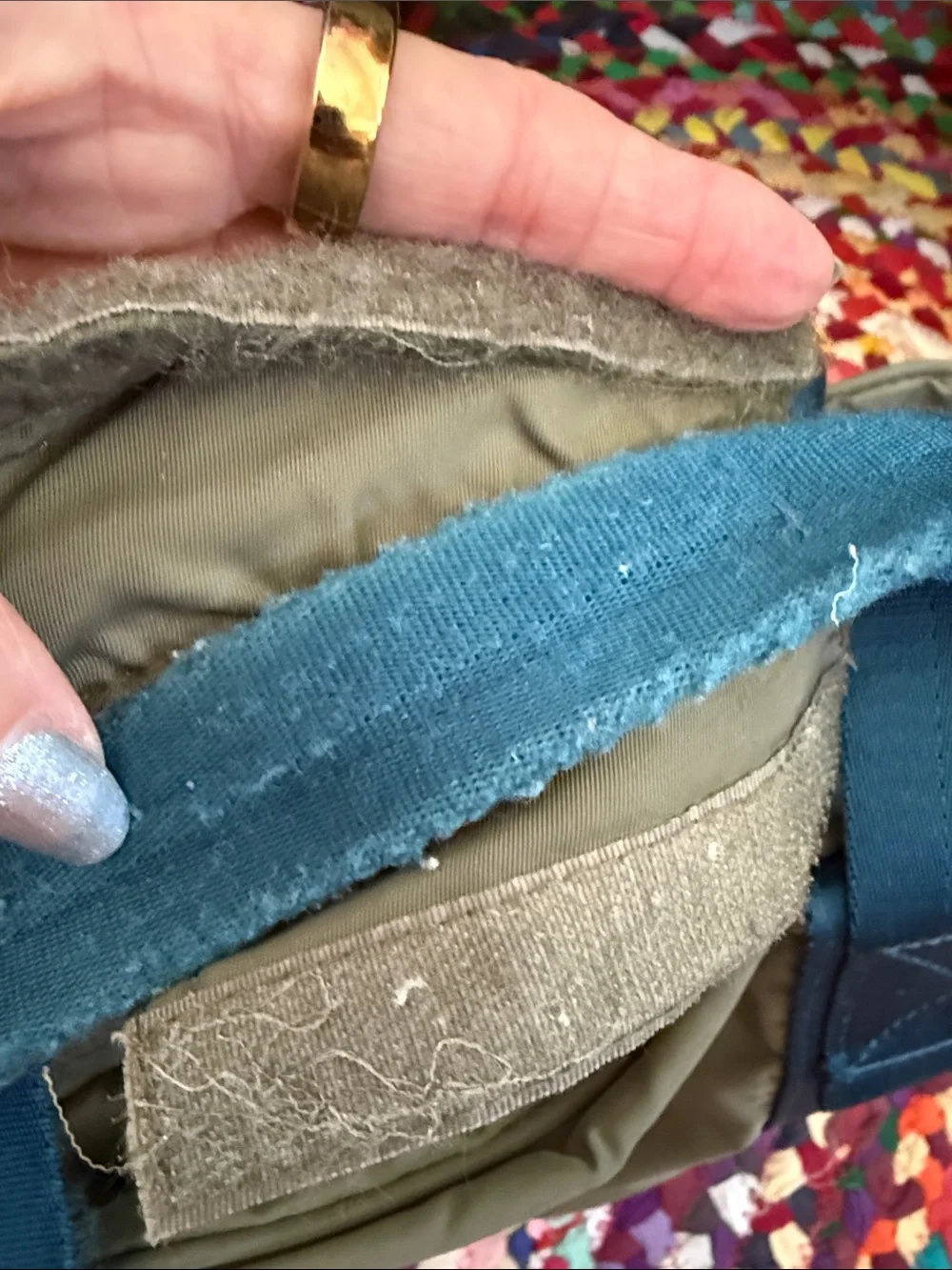 Bensimon Olive & Teal Nylon Commuter Laptop Zip Closure Travel Bag